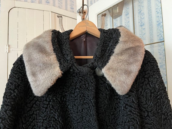 Vintage black faux fur coat, faux Persian lamb ja… - image 4