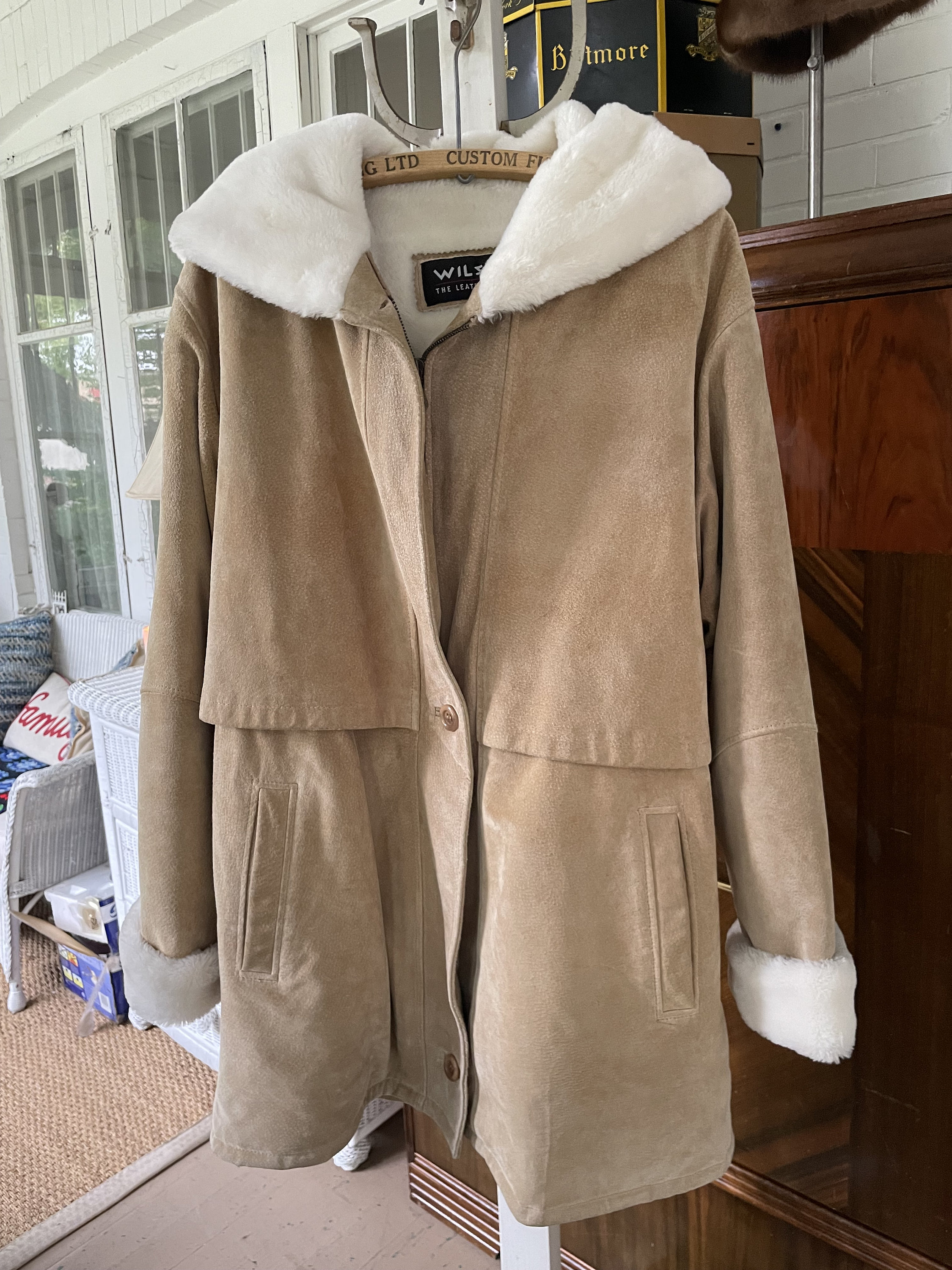 Vintage Neutral Beige Suede Leather Jacket, Coat (B428) With Vintage Neutral Beige Suede Leather Jacket, Coat (B428) With