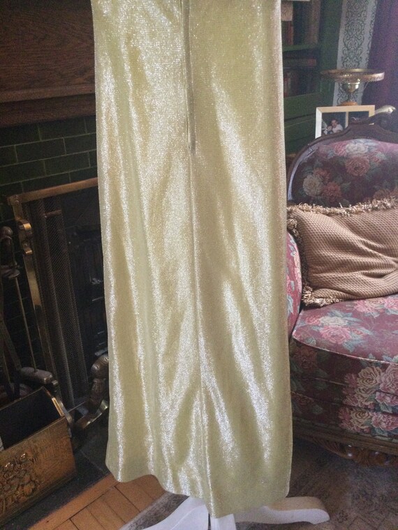 Shimmery vintage pale yellow full length dress, g… - image 7