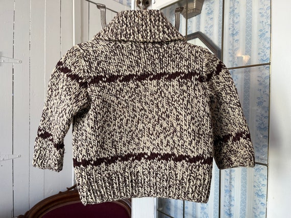 Vintage kids' handmade wool sweater, brown Cowich… - image 7
