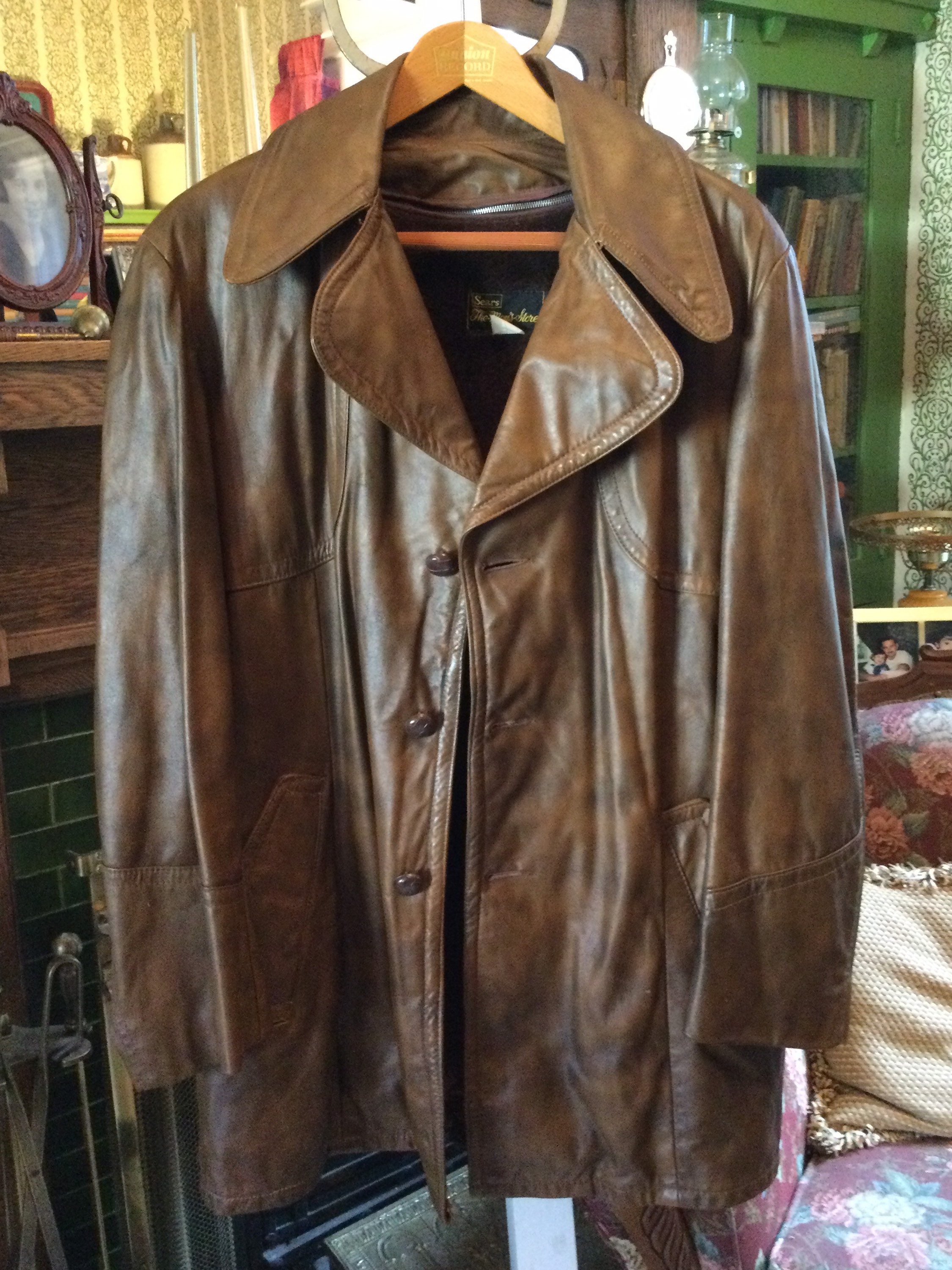 Vintage Brown Leather Jacket, Coat (A864) With Removable