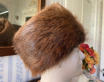 Vintage fur hat, brown fur winter hat, cap (B670), gold brown beaver fur winter hat, cap