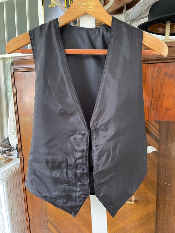 Vintage Black Vest, Waistcoat, Tuxedo Vest (B564), Black Polyester