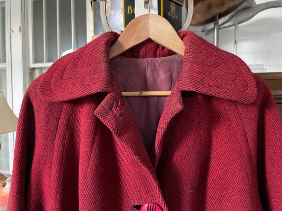 Vintage long coat, red coat (B526), wool and moha… - image 3