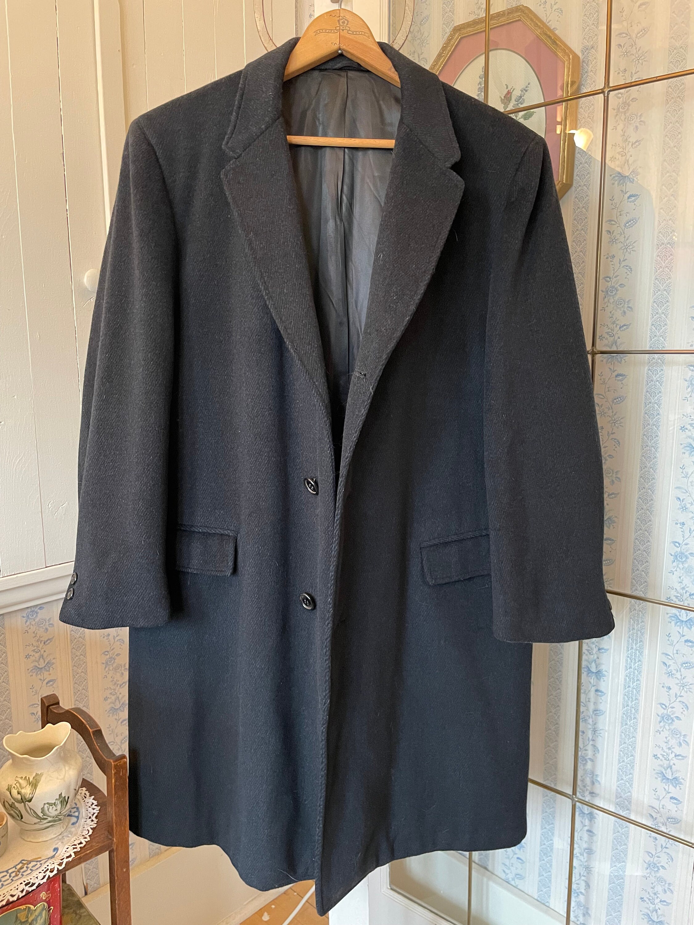 ジャケット・アウター HAND MADE herringbone over wool coat DEADSTOCK 70s Herringbone Wool Coat Navy Blue Gray Winter