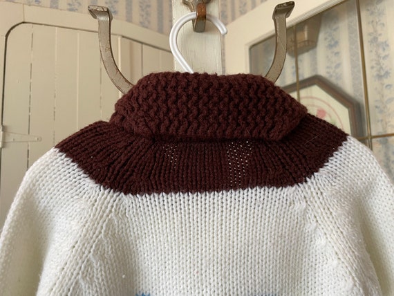 Vintage kids' sweater, children's white and brown… - image 6