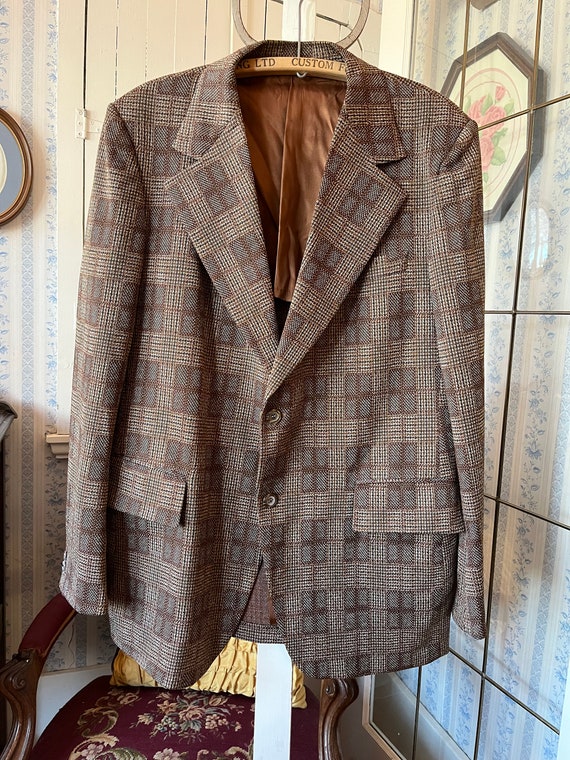 Vintage brown sport coat, brown plaid blazer (C516