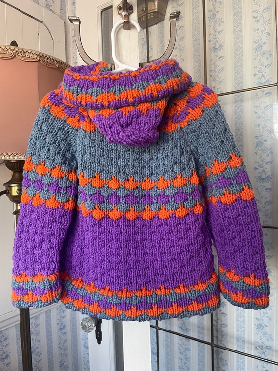 Vintage kids' sweater, hand knit cardigan, hoodie… - image 5