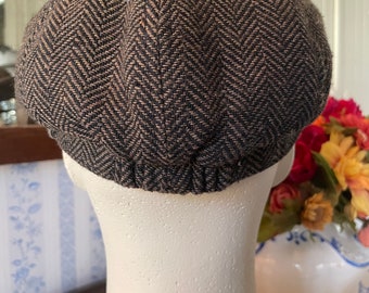 Vintage Flat Hat, Cap, Newsboy Cap, Hat (B639), Black and