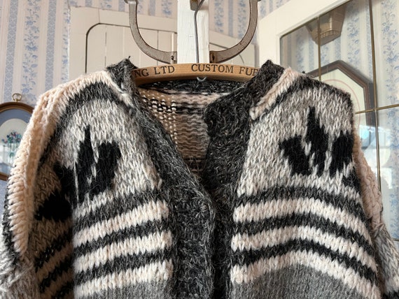 Vintage grey and black wool sweater, long handmad… - image 1