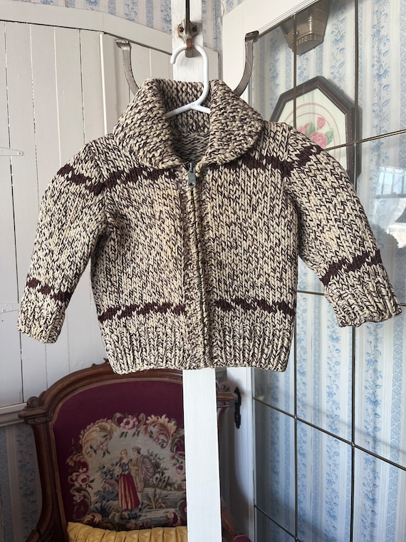 Vintage kids' handmade wool sweater, brown Cowich… - image 1