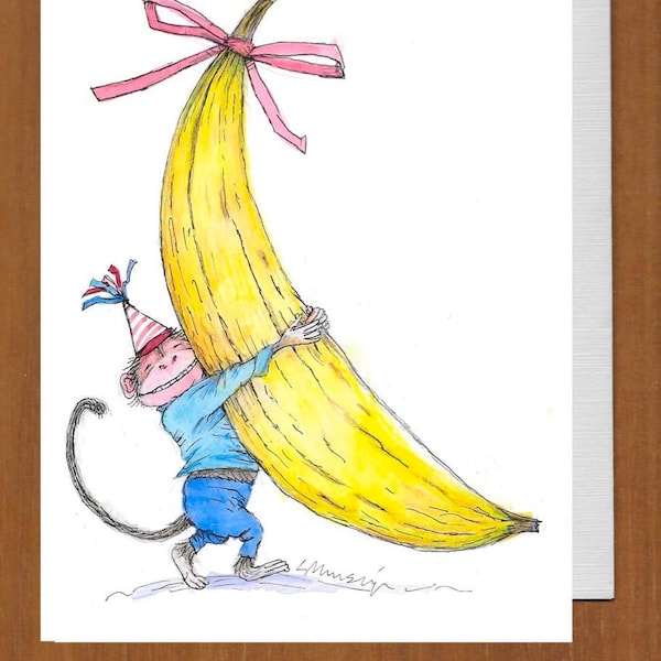 19) Monkey with Giant Banana Birthday Card – Your birthday should always be a dream come true!