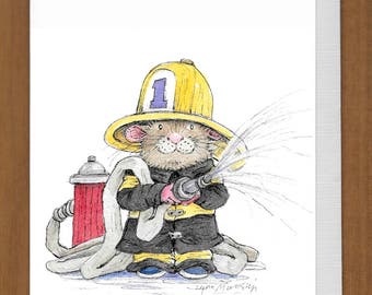 03) Firefighter with Hose Birthday Card – Just in case you need help blowing out all the candles!
