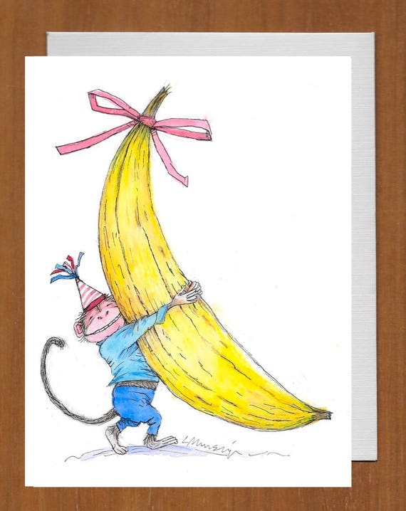 19 Singe Avec Carte Danniversaire Geante Banane Votre Etsy