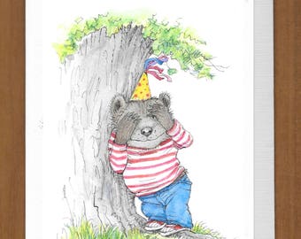 06) Hide-and-Seek Bear Birthday Card – Ready or not . . .  Happy Birthday!