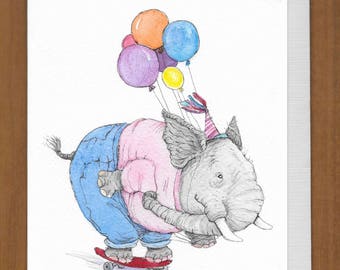 16) Elephant Skateboarding Birthday Card – May your wildest birthday wish come true!