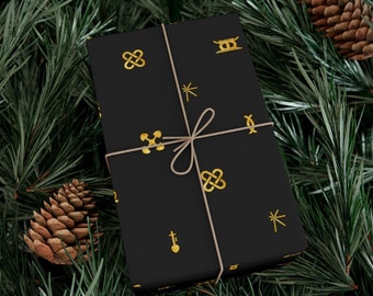 Kwanzaa Wrapping Paper, Holiday Gift Wrap for Kwanzaa, African American Holiday Wrapping Paper for Gifts, Black and Gold Gift Wrap Roll