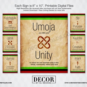 Kwanzaa Principles 8x10. Kwanzaa Decorations. Nguzo Saba, Adinkra Symbols. Printable Red, Black & Green Holiday Signs Pack. Instant Download