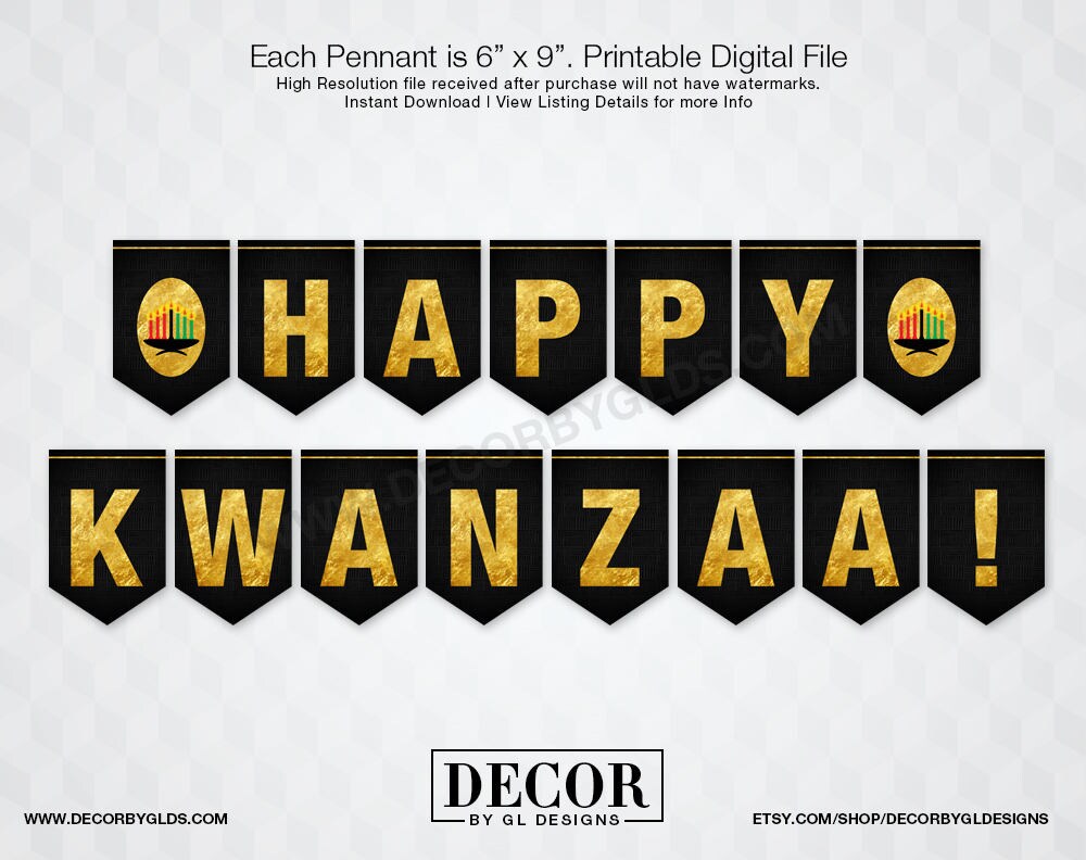 Kwanzaa Banner Sign, Kwanzaa Decorations. Printable Black & Gold Happy