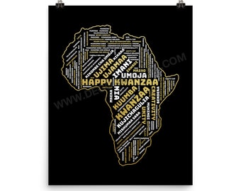 Kwanzaa Poster. Matte Paper Poster featuring Africa Word Art. Choose from 3 sizes.