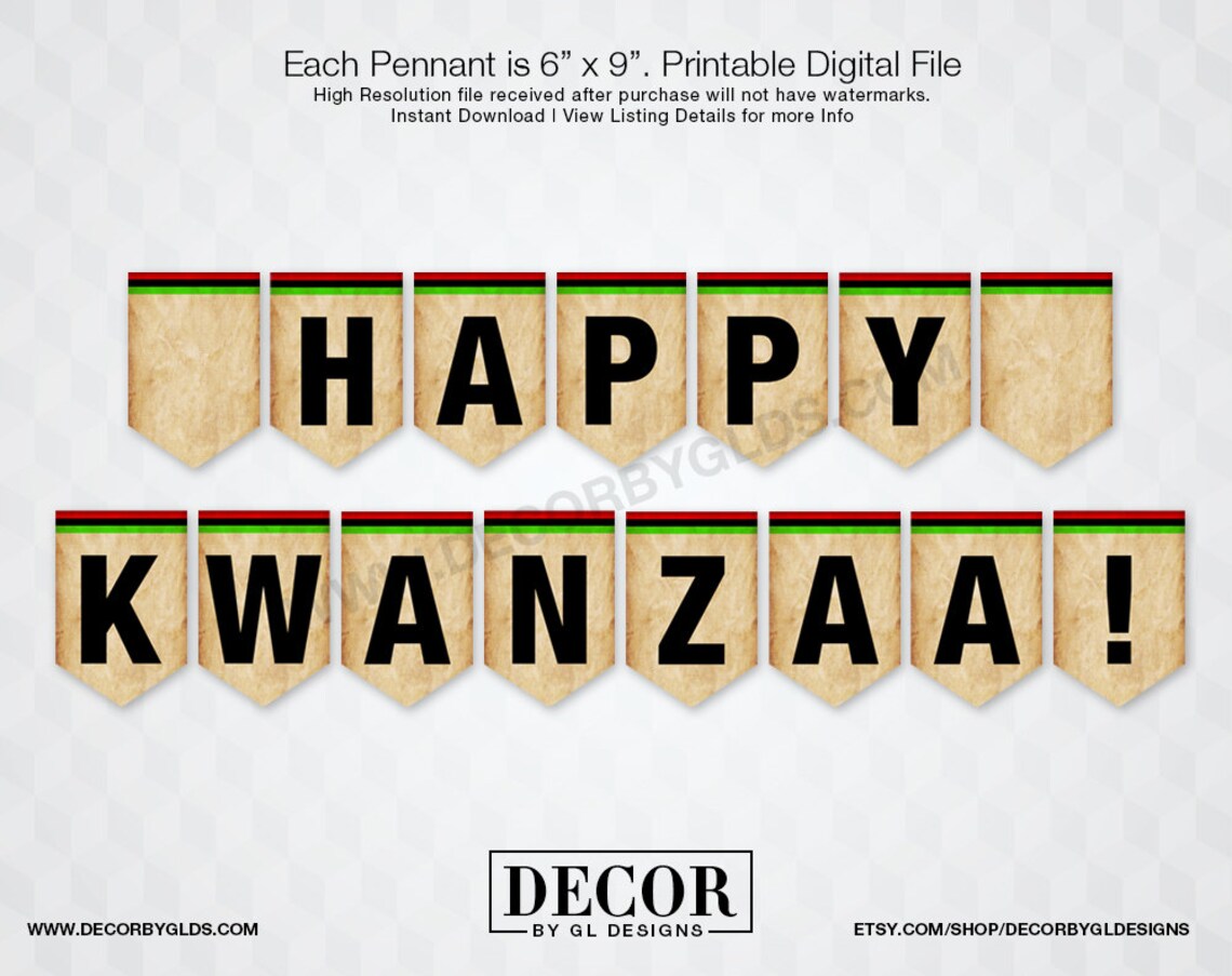 Kwanzaa Pennant Banner Sign, Kwanzaa Decorations. Printable Red, Black &amp; Green Happy Kwanzaa ...