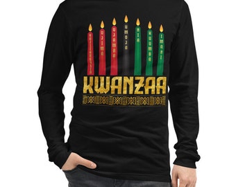 Kwanzaa Unisex Long Sleeve Tee with Kinara, Candles & Seven Kwanzaa Principles