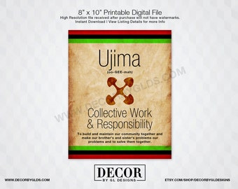 Ujima Kwanzaa Sign. Printable Red, Black & Green Sign, Kwanzaa Principles, Nguzo Saba, Adinkra Symbol, Holiday Decor Signs, Black Christmas