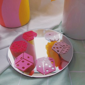 Pink Dice Funky Round Mini Plant Mirror Coaster Retro Groovy Vinyl image 2