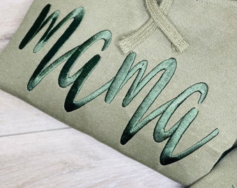 Embroidered MAMA Hoodie: Personalized Name Sleeve, Keepsake Apparel