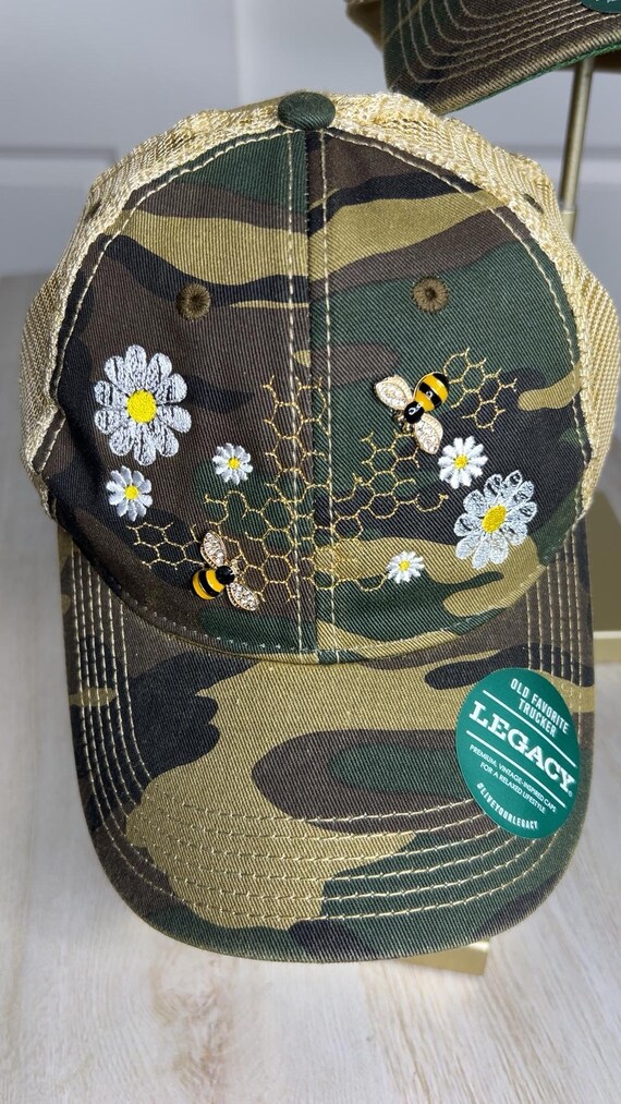 Rhinestone Bumble Bee Camo Cap: Honeycomb Embroidered  display picture 3