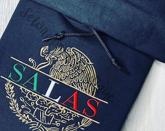 メキシコの刺繍入り国旗スウェットシャツ I メキシコの紋章パーカー I 姓入りエスクードメキシコトリコロールスプリット I メキシコ国旗スウェットシャツ