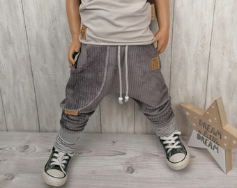 CORD Pumphose Kinder Hose Baby Pants Sarouel taupe Bündchen gestreift