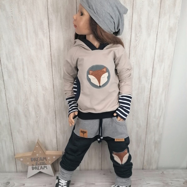 Hoodie Pullover Fuchs grau