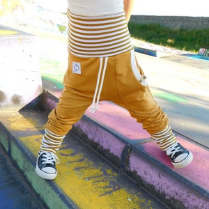 Sweat hipster pants baggy skater child baby clothing pants ocher striped cuffs