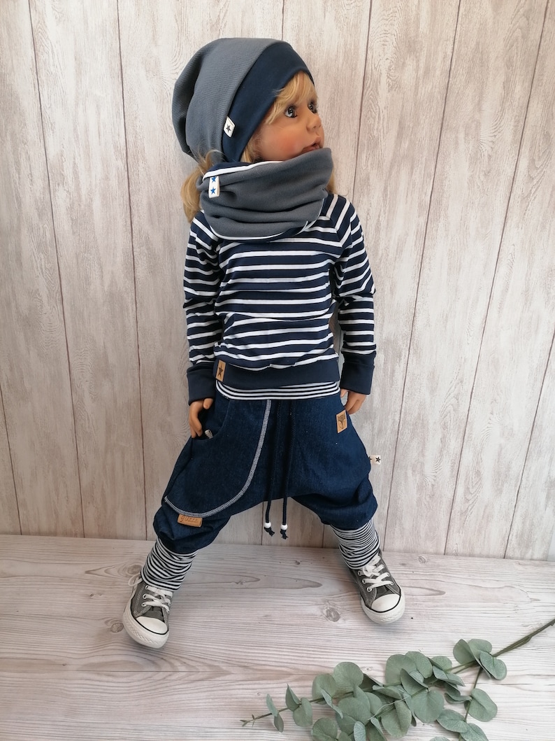 Pumphose Jeans Sarouel Kind Baby Bündchen gestreift Bild 1