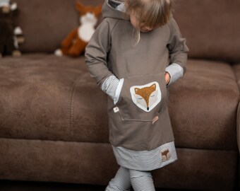 Fuchs Hoodie Kleid Sweat Mädchen Kind Baby Baumwolle Dress leicht