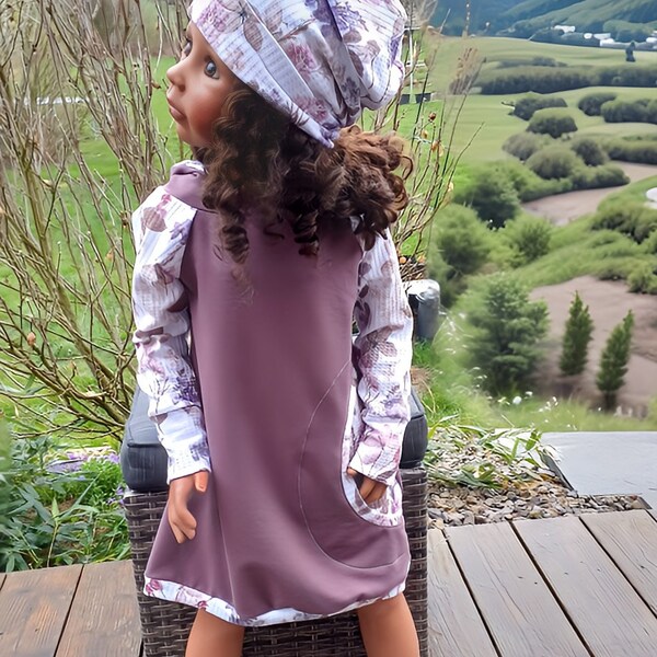 ENSEMBLE: Robe de poche naine rétro BEANIE Sweat Fille Enfant Bébé Robe en coton léger