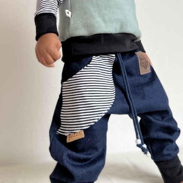 Pantalon escarpin jean sarouel enfant bébé sac rayé