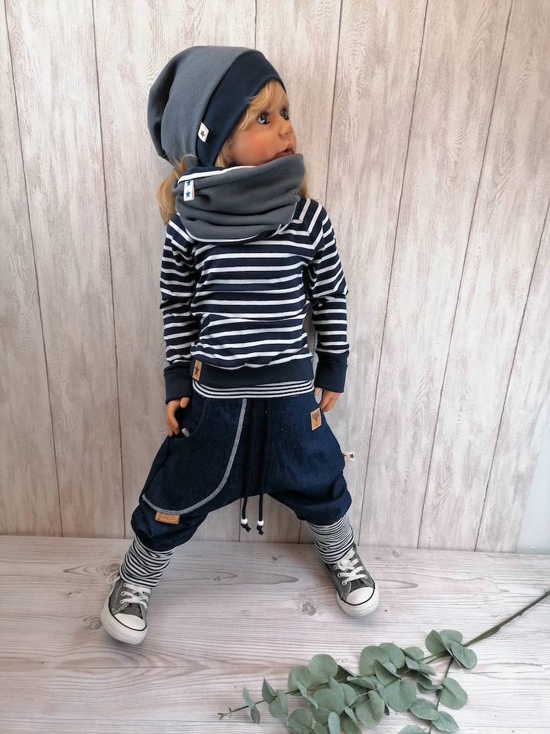 Pumphose Jeans Sarouel Kind Baby Bündchen gestreift Bild 3