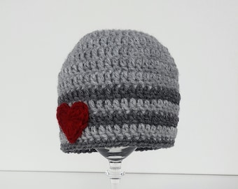 valentine's day beanie - boy hats - winter crochet hat - baby hat - newborn toddler child adult - valentines beanie - striped hat