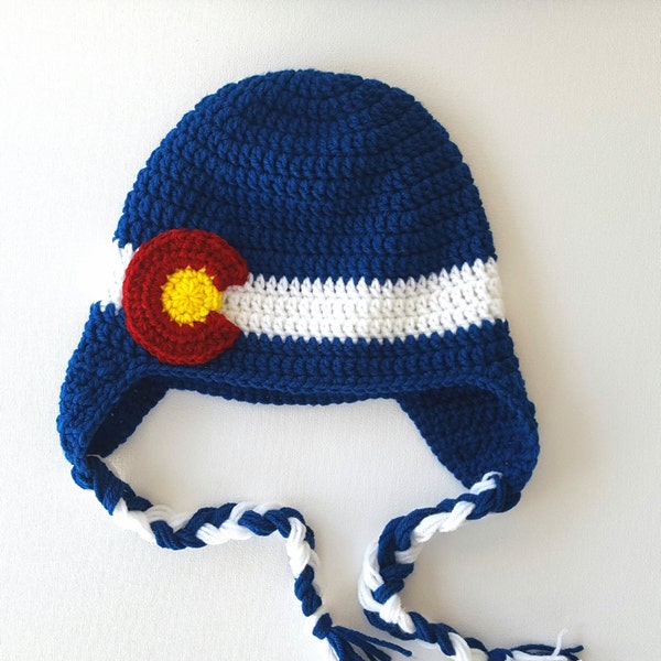 colorado flag hat - boy hats - girl hats - winter crochet hat - newborn toddler child adult - colorado earflap hat - colorado beanie - pom