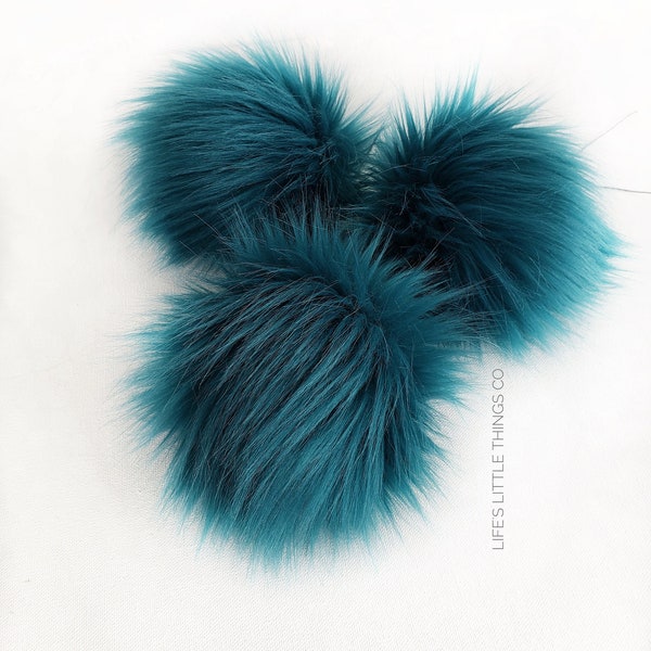 3 Sizes Teal Faux Fur Pom Pom | Blue Green Pom | Hat Topper | Crochet Knit Beanie Pom | Scarf Pom | Vegan Fake Pom| Extra Large Pom | XL pom