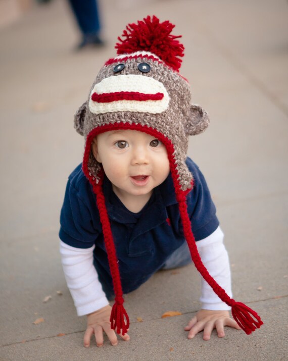 Sock Monkey Hat - Boy Hats - Girl Hats - Winter Crochet  display picture 3