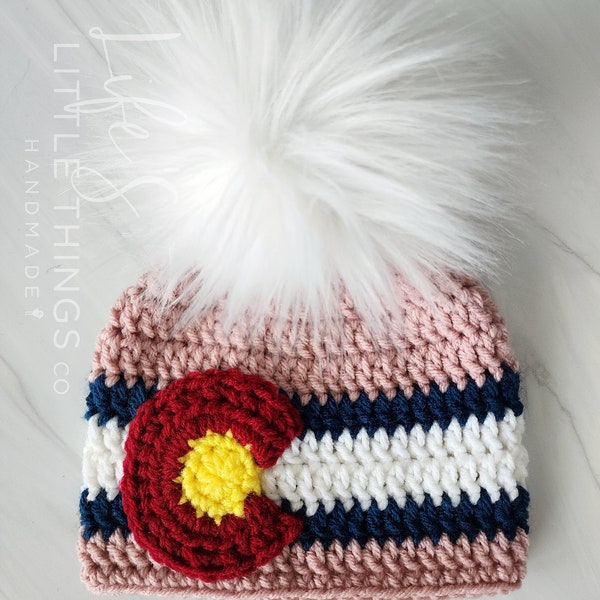 colorado flag hat - boy hats - girl hats - winter crochet hat - baby hat - newborn toddler child adult - colorado beanie - colorado pom hat