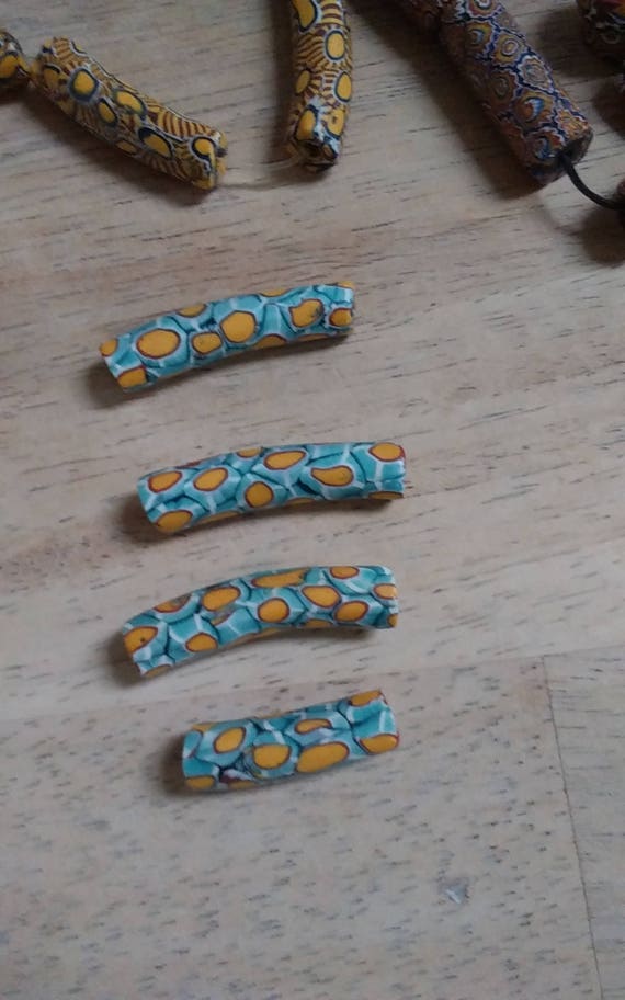 African trade beads set of 4 aqua yellow