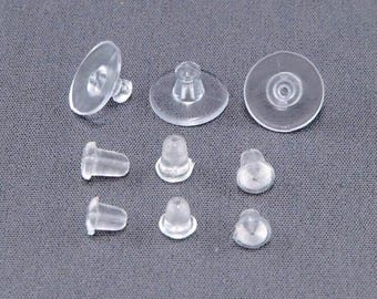 Clear Silicone Earring Backs, Bullet Stoppers (5mm/10mm)