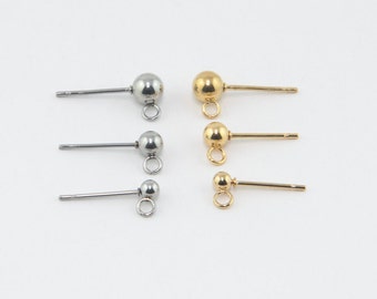 Stainless Steel Ball Stud Earring Posts with Parallel Loops, Gold Stud Post, Hypoallergenic Stainless Steel, Ball Stud Post with Loop, Aust