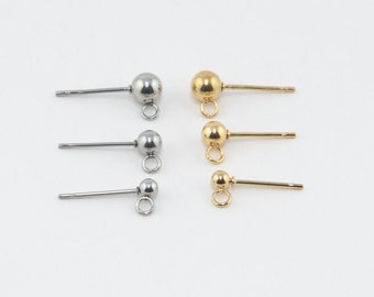 Hypoallergenic Stainless Steel Ball Stud Earring Posts with Parallel Loops