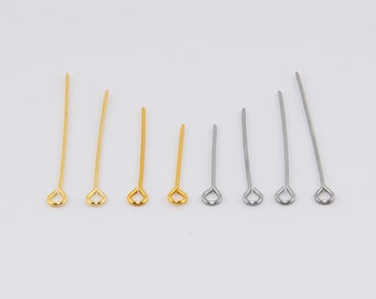 Stainless Steel Eye Pins: Gold & Raw Jewelry Making Findings (20-35mm)