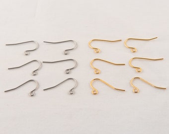 Stainless Steel Earring Hooks, Earring Findings, Hypoallergenic Earring Hooks, Plain Earring Hook, Earring Wire, Gold Earring Hook